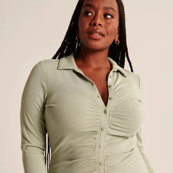 Abercrombie & Fitch Ruched Knit Shirt Dress - Picture 3 of 5